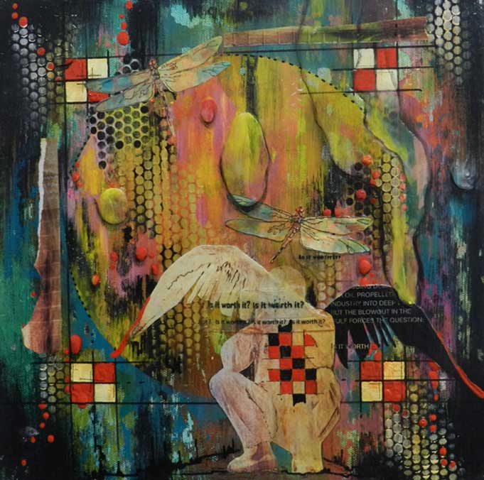 Oil and Water Don't Mix by Laura Fisher. Mixed media on canvas